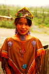 Brooks range, Alaska: Gates of the Arctic National Park and Preserve - Arctic village - a young Athabaskan girl with a traditional costume - photo by E.Petitalot