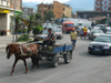 Kruje, Durres County, Albania: albanian transport and traffic - horse cart in the city - photo by J.Kaman