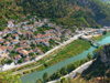 Berat, Albania: town, river Osum and Ottoman bridge seen from above - photo by J.Kaman