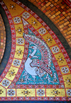 Oran - Algrie: Cathdrale du Sacr Coeur de Jesus - paon - carreaux sur l'entre - photo par M.Torres