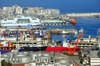 Alger - Algrie: dpt ptrolier, ferry Danielle Casanova de la Socit Nationale Maritime Corse Mediterranee (SNCM) et Front de Mer - vue panoramique - photo par M.Torres