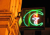 Algiers / Alger - Algeria: neon sign - a pharmacy is signaled by a crescent - Ahmed Bouzrina street, Port Said square | tube non - une pharmacie est signale par un croissant - rue Ahmed Bouzrina, ex-rue de La Lyre - Place Port Said, ex-Bresson - photo by M.Torres