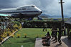 Pago Pago, American Samoa: dancers and Pan-Am Boeing 747 at the airport - photo by G.Frysinger