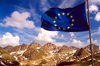 Andorra - Port d'Envalira: fatherland / ptria / patrie - European flag and the Pyrenees - European Union flag - photo by M.Torres