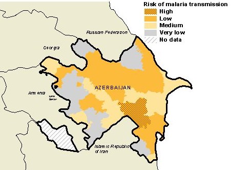 Map of malaria risk in Azerbaijan, compiled by the World Health Organization