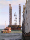 Azerbaijan - Baku: a modern drilling platform to be located in the Caspian sea (photo by Galen Frysinger)