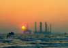 Azerbaijan - Shikhov - Abseron Yasaqligi - Baki Sahari: Caspian skyline - oil rig at sunset - photo by M.Torres
