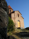 Azerbaijan - Qax rayon - Georgian Church above the old Qax Sheki Road - facade and rocks - photo by F.MacLachlan