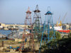Azerbaijan - Baku: oil derricks and the military harbour - photo by N.Mahmudova