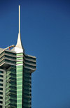 Manama, Bahrain: Bahrain Financial Harbour towers - BFH - Commercial East tower - detail of top and spire - photo by M.Torres