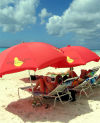 Barbados: Mount Gay rum umbrellas - photo by P.Baldwin