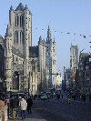 Belgium - Gent/Gand/Ghent (Flanders / Vlaanderen - Oost-Vlaanderen province): Gent: Catalonistr. - view of the three towers from the Sint Michiels bridge (photo by Peter Willis)