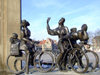 Belgium - Brugge / Bruges (Flanders / Vlaanderen - West-Vlaanderen province): cycling sculptures and fountain - Unesco world heritage site (photo by M.Bergsma)