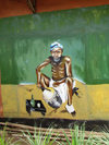 Porto-Novo, Benin: Alexandre Snou Adand Ethnographic Museum - drummer - mural - photo by G.Frysinger