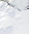 Berkner Island / Berkner Ice Rise / Hubley Island, Antarctica: surrounded by the ice - Ronne Ice Shelf, Filchner Ice Shelf and the Weddell Sea - world's southernmost island - NASA / MODIS RRS (in P.D.) - file Antarctica.A2002346.0235