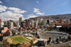 La Paz, Bolivia: Jaime Laredo open air theatre and football field - Avenida del Poeta - Sopocachi and El Alto in the background - photo by M.Torres