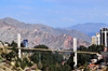 La Paz, Bolivia: Puente de las Americas - this cable-stayed bridge links Miraflores to Sopocachi over the river Choqueyapu - designed by Jean Mller International - Avenida del Poeta and Parque Urbano Central - photo by M.Torres