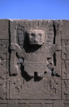 Tiwanaku / Tiahuanacu, Ingavi Province, La Paz Department, Bolivia: central figure of the the Gate of the Sun situated in the Kalasasaya Temple - man at the center of 24 sun rays - photo by C.Lovell