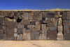 Tiwanaku / Tiahuanacu, Ingavi Province, La Paz Department, Bolivia: magnetized stones at the Akapana Temple - sandstone pillars and ashlars of andesite masonry - photo by C.Lovell