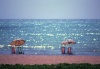 Brazil / Brasil - Macei  (Alagoas): the beach - late afternoon - chairs and parasols / a praia - fim de tarde - photo by F.Rigaud