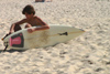 Brazil / Brasil - Rio de Janeiro: surfer / surfista e prancha na areia - photo by N.Cabana
