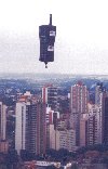 Brazil / Brasil - Curitiba: it's in the air! giant mobile phone shaped balloon | - balo / celular (photo by Miguel Torres)