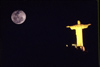 Brazil / Brasil - Rio de Janeiro: Corcovado - Jesus Christ the Redeemer and the moon / estatua do Cristo Redentor e a lua (photo by Lew Moraes)