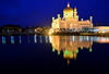 Bandar Seri Begawan, Brunei Darussalam: Sultan Omar Ali Saifuddin mosque seen at night - water reflection - photo by M.Torres
