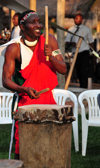 Bujumbura, Burundi: Karyenda drum - Burundian drummer, part of a percussion ensemble at a wedding - photo by M.Torres
