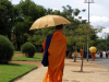 Cambodia / Cambodge - Phnom Penh: monk with umbrella (photo by M.Samper)