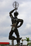 Cameroon, Douala: statue of the New Freedom - statue with armilary sphere, made of recycled materials by Joseph-Francis Sumgn of Doual'art - Dedo round-about - La Nouvelle Libert - photo by M.Torres