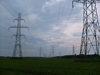 Canada / Kanada - Pelham - Niagara Region, Ontario: some of many power lines from the Niagara river power plant - electric pylons - truss structure - photo by R.Grove