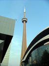 Toronto, Ontario, Canada / Kanada: CN tower and Renaissance Toronto Hotel Downtown, part of the Rogers Centre/ Skydome complex - highest man made lookout point on the world - photo by R.Grove