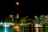 Canada / Kanada - Vancouver: night skyline with full moon - photo by D.Smith