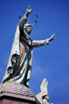Montreal, Quebec, Canada: Notre-Dame-de-Bon-Secours chapel - Our Lady of Perpetual Help spreads her arms wide to the St. Lawrence and blesses mariners - sculpture by P. Laperle - Vieux-Montral - photo by M.Torres