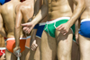 Vancouver, BC, Canada: men in trunks - participants in the annual Gay Pride Parade - photo by D.Smith