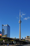Toronto, Ontario, Canada: CN Tower and Telus Tower - seen from the GO bus terminal at Union Station - photo by M.Torres