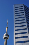 Toronto, Ontario, Canada: CN Tower and Citibank Place - designed by John B. Parkin Associates - Front Street West - photo by M.Torres