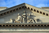 Winnipeg, Manitoba, Canada: historic Provincial Law Courts - pediment on the Kennedy Street faade - blind justice and  cornucopias in the tympanum - photo by M.Torres