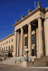 Winnipeg, Manitoba, Canada: Legislative building - south faade - tetrastyle portico of four Ionic columns - made from Manitoba Tyndall limestone from the town of Garson - architects Francis Worthington Simon and Henry Boddington III - photo by M.Torres