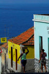 So Filipe, Fogo island - Cape Verde / Cabo Verde: women walking downhill - Caf Fixe - photo by E.Petitalot