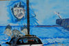 So Filipe, Fogo island - Cape Verde / Cabo Verde: the ocean - mural painting on a wall - photo by E.Petitalot