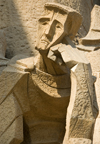 Barcelona, Catalonia: sad face - sculptor Josep Maria Subirachs - Temple Expiatori de la Sagrada Familia - Passion faade - photo by B.Henry
