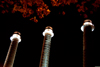 Barcelona, Catalonia: three chimneys of the old 'La Canadenca' power plant - Barcelona Traction, Light and Power Company - night - 3 Ximeneies - photo by T.Marshall