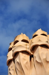 Barcelona, Catalonia: sky and chimneys of Casa Mil, La Pedrera, by Gaudi - UNESCO World Heritage Site - photo by M.Torres