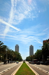 Barcelona, Catalonia: Carrer de la Marina and skyscrapers - Mapfre Tower and Arts Hotel - photo by M.Torres