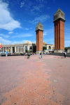 Barcelona, Catalonia: Venetian towers at the entrance to the 1929 Universal Exhibtion area, Plaa Espanya - photo by M.Torres