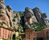 Montserrat, Catalonia: rock formations, Plaa de Santa Maria and the Santa Maria de Montserrat Benedictine abbey, hosts the Virgin of Montserrat - photo by M.Torres