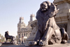 Catalonia - Barcelona: lions at Christopher Columbus' monument and Port de Barcelona building - photo by M.Bergsma