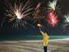 China - Hainan Island / Hainan Dao: fireworks on the beach - Chinese New year - Spring Festival (photo by G.Friedman)